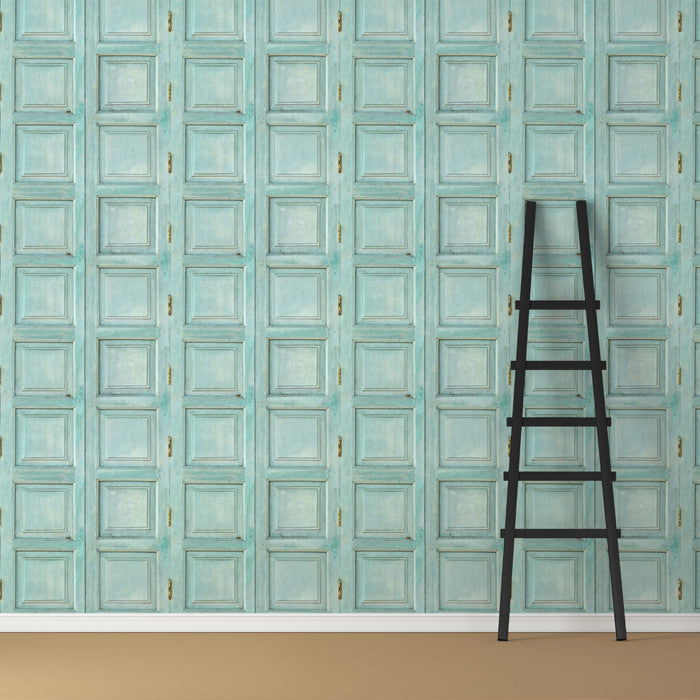Wooden Square Panels- Turquoise - DebbieMcKeegan - Wallpaper - 3