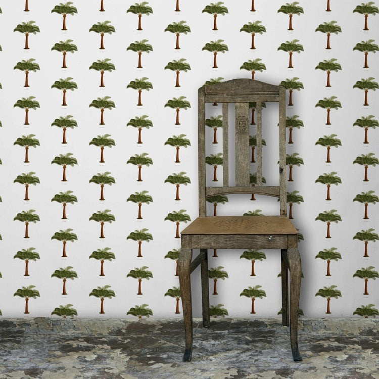 Rock the #Greenery Trend with this gorgeous Palm leaves wallpaper and fabric, finely detailed and drawn in the Botanical style.