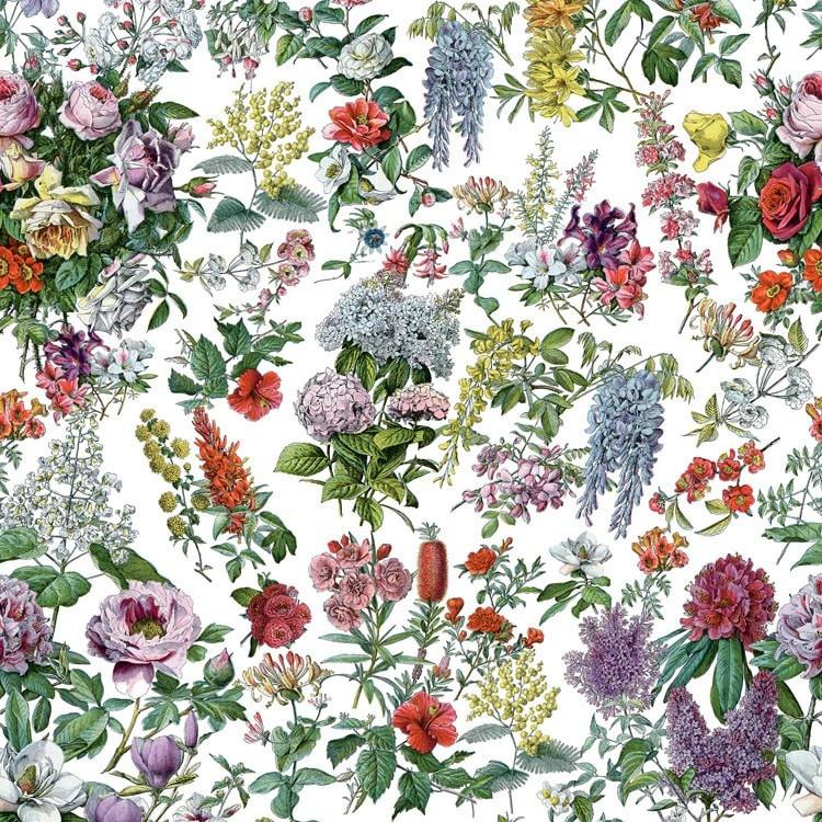 A Beautiful Vintage French floral wallpaper and fabric, finely detailed and drawn in the Botanical style.